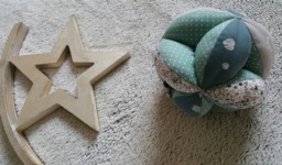 Montessori-style Grasping Ball With Bells in Liberty Adelajda & Eye Motif - Personalizable Your Little One's First Name - thumbnail 1