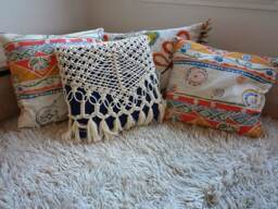 Macrame Pillow Cover Boho Decor, Ecru Cotton, 15.7''x15.7'' - thumbnail 1