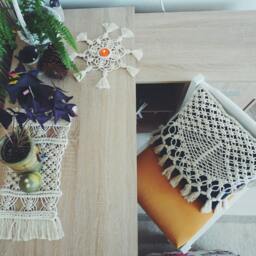 Macrame Pillow Cover Boho Decor, Ecru Cotton, 15.7''x15.7'' - thumbnail 2