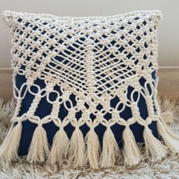 Macrame Pillow Cover Boho Decor, Ecru Cotton, 15.7''x15.7'' - thumbnail 3