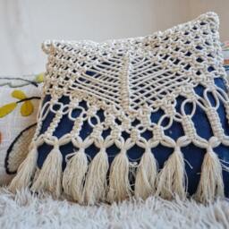 Macrame Pillow Cover Boho Decor, Ecru Cotton, 15.7''x15.7'' - thumbnail 4