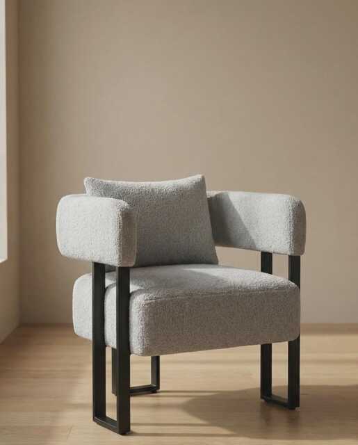 Grey Tub Chair Cozy Living Room Boucle Armchair - image 1