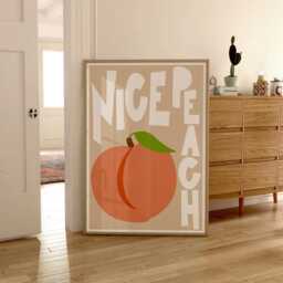 Nice Peach Print Wall Art, Fruit Print, Bathroom Toilet Art Poster, Funny Cute Retro 2587 - thumbnail 2