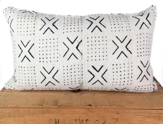 Mud Cloth Pillow Cover Cambria White African Mudcloth 12x20 Inch - image 1