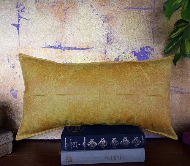 Yellow Vegan Leather Lumbar Pillow Cover Scandinavian Home Decor - image 1