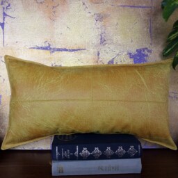 Yellow Vegan Leather Lumbar Pillow Cover Scandinavian Home Decor - thumbnail 3
