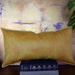 Yellow Vegan Leather Lumbar Pillow Cover Scandinavian Home Decor - thumbnail 2