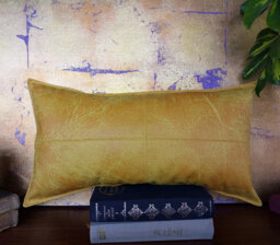 Yellow Vegan Leather Lumbar Pillow Cover Scandinavian Home Decor - thumbnail 1
