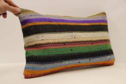 Vintage Turkish Kilim Pillow Throw Pillow Accent Sofa Lumbar Covers 12X20 in - 30 X 50 cm 4Oef-718 - thumbnail 1
