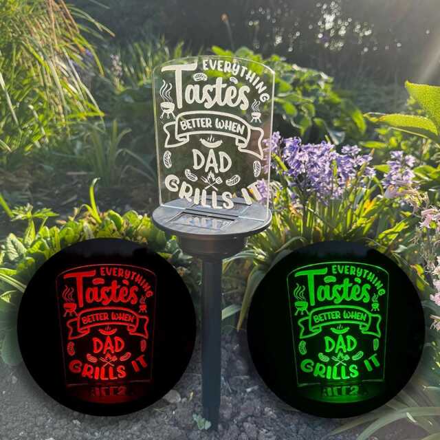 Personalised Bbq Grill Sign Led Garden Colour Changing Solar Light Stake - image 1