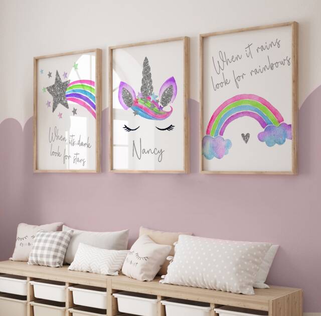 Girls Bedroom Prints, Unicorn Prints, Nursery Decor, Rainbow, Decor , Pink, Girls Wall Decor, Kids Room Prints, Playroom, Unicorn - image 1