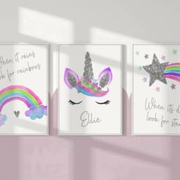 Girls Bedroom Prints, Unicorn Prints, Nursery Decor, Rainbow, Decor , Pink, Girls Wall Decor, Kids Room Prints, Playroom, Unicorn - thumbnail 2