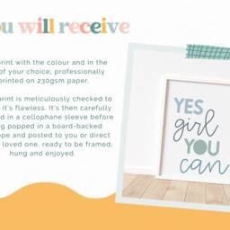 Yes Girl You Can - Girl's Wall Art, Bedroom, Playroom - Nursery Decor, Teenager Positive Print - thumbnail 3