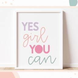 Yes Girl You Can - Girl's Wall Art, Bedroom, Playroom - Nursery Decor, Teenager Positive Print - thumbnail 2