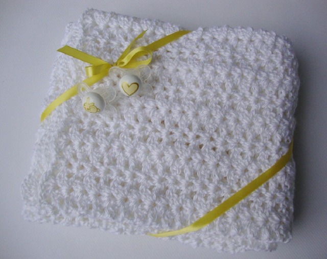 Crochet Baby Blanket White Acrylic Crib Blanket, Christening Gift - image 1