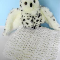 Crochet Baby Blanket White Acrylic Crib Blanket, Christening Gift - thumbnail 3