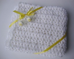 Crochet Baby Blanket White Acrylic Crib Blanket, Christening Gift - thumbnail 1