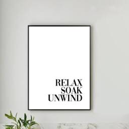 Set Of 3 Black & White Bathroom Prints Wall Art Print Home Decor Poster Soak Worries Away Relax Unwind Quote Legs in Bath - thumbnail 3