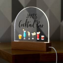 Personalised Cocktail Bar Led Light Sign Beech Wood Base, Custom Name - Uv595 - thumbnail 3