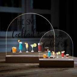 Personalised Cocktail Bar Led Light Sign Beech Wood Base, Custom Name - Uv595 - thumbnail 2