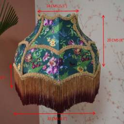 Green Secret Garden Lampshade Victorian Style Silk Fabric With Rayon Fringe - thumbnail 3
