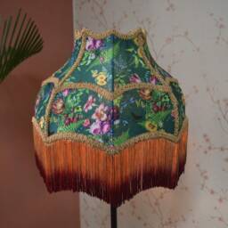 Green Secret Garden Lampshade Victorian Style Silk Fabric With Rayon Fringe - thumbnail 2
