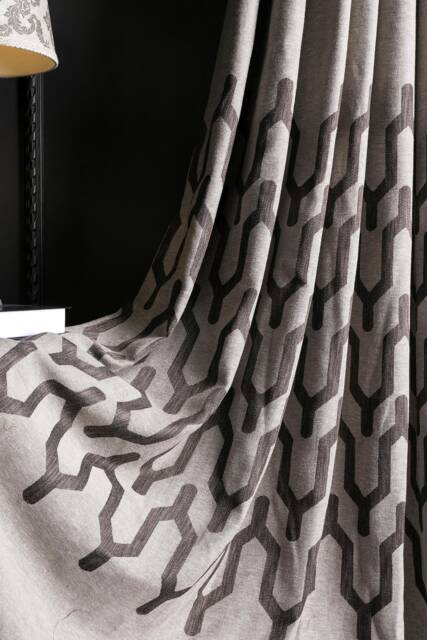 Gray Geometric Striped Curtain Panel Luxury Fabric Drape - image 1