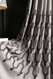 Gray Geometric Striped Curtain Panel Luxury Fabric Drape - thumbnail 1