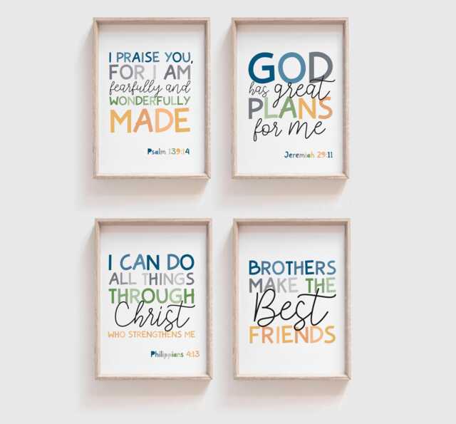 Set Of 4 Bible Verse Prints, Christian Wall Art, Boys Bedroom Nursery Jesus - image 1