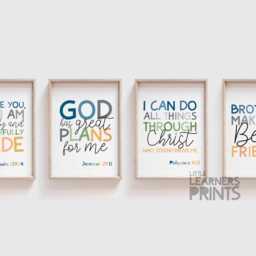 Set Of 4 Bible Verse Prints, Christian Wall Art, Boys Bedroom Nursery Jesus - thumbnail 2