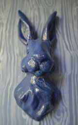 Blue & Gold Crackle Effect Hare Head - Wall Mounted Pink Rabbit - thumbnail 1