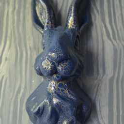 Blue & Gold Crackle Effect Hare Head - Wall Mounted Pink Rabbit - thumbnail 3