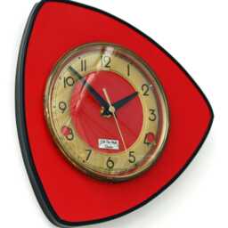 Retro Red Wall Clock - 25cm New Handmade Formica Mid Century Style Vintage French Gift Off The Clocks - thumbnail 2