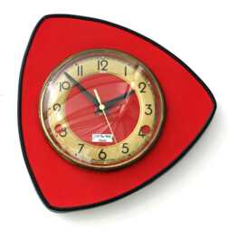 Retro Red Wall Clock - 25cm New Handmade Formica Mid Century Style Vintage French Gift Off The Clocks - thumbnail 1
