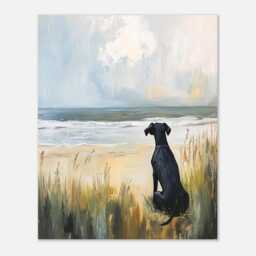 Black Greyhound Beach Wall Art Print in An Oil Painting Style, Gift For Greyhound Lover, Owner Memorial Portrait Poster - thumbnail 2