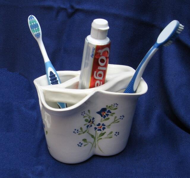 Toothbrush Holder, Ceramic Toothbrush Toothpaste Bathroom Set, Bathroom Accessories, White Ceramic Set Blue - image 1