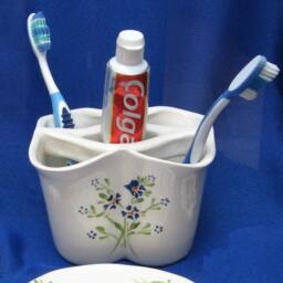 Toothbrush Holder, Ceramic Toothbrush Toothpaste Bathroom Set, Bathroom Accessories, White Ceramic Set Blue - thumbnail 3