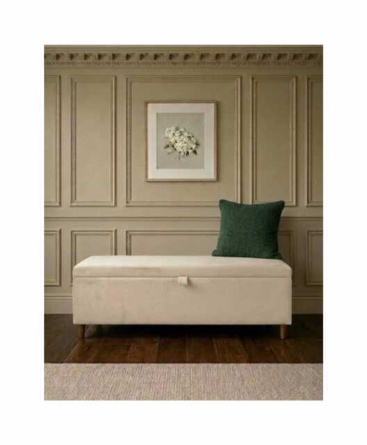 Plush Velvet Storage Ottoman Blanket Toy Box With Walnut Wooden Legs Bench, Coffee Table - image 1