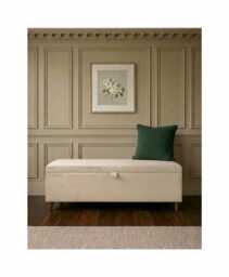Plush Velvet Storage Ottoman Blanket Toy Box With Walnut Wooden Legs Bench, Coffee Table - thumbnail 1
