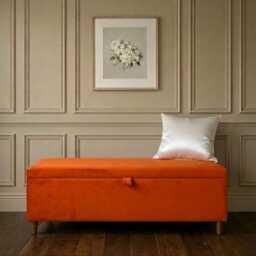 Plush Velvet Storage Ottoman Blanket Toy Box With Walnut Wooden Legs Bench, Coffee Table - thumbnail 2