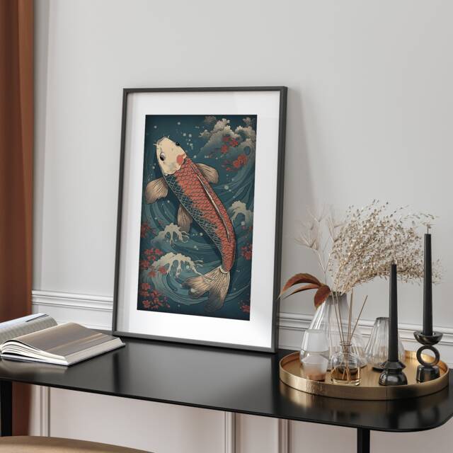 Koi Carp Swimming in Serene Waters Artwork Wall Art Print, For Homes, Printed Art, A4 A3 A2 - image 1