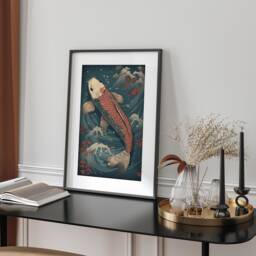 Koi Carp Swimming in Serene Waters Artwork Wall Art Print, For Homes, Printed Art, A4 A3 A2 - thumbnail 1