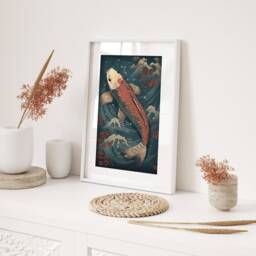 Koi Carp Swimming in Serene Waters Artwork Wall Art Print, For Homes, Printed Art, A4 A3 A2 - thumbnail 2