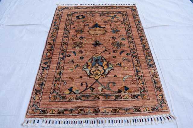 Hand-Knotted Afghan Wool Rug Floral Medallion, Boho Decor - 4.10x2.7 Ft - image 1