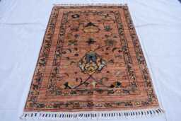 Hand-Knotted Afghan Wool Rug Floral Medallion, Boho Decor - 4.10x2.7 Ft - thumbnail 1