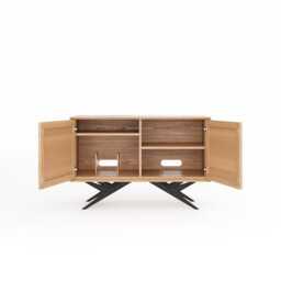 Mid Century Modern Oak Record Player Stand, Vinyl Storage Cabinet, Black Aluminum Base - thumbnail 4