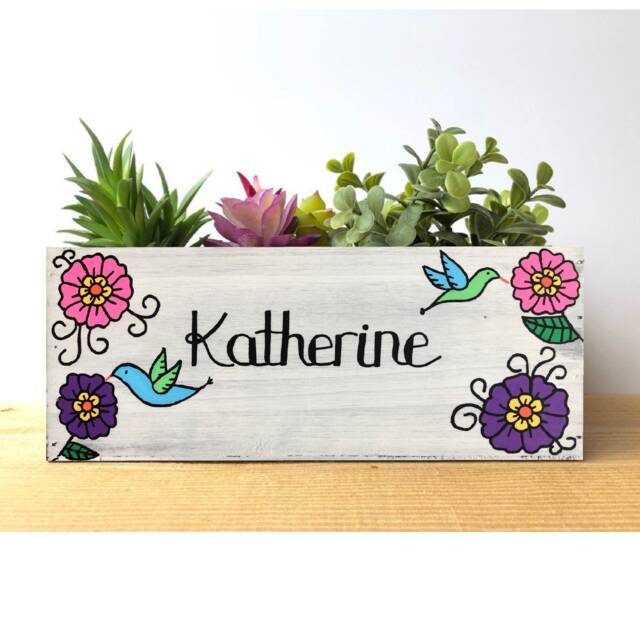 Personalized Hummingbird Planter Hand-Painted Succulent Garden Box - image 1