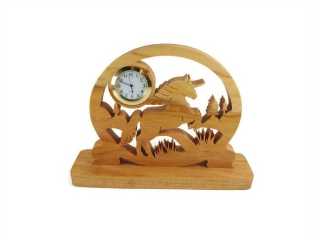 Unicorn Desk Or Shelf Clock Handmade From Cherry Wood Using A Scroll Saw By Kevskrafts - image 1