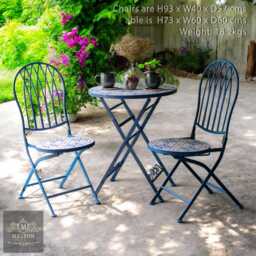 Mosaic Bistro Table & 2 Chairs Set - Garden Patio Outdoor Furniture, Alfresco - thumbnail 3