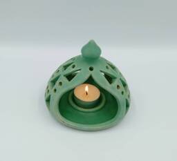 Greek Ceramics - Handmade Ceramic Tealight Holder Turquoise Candle Lantern - thumbnail 1